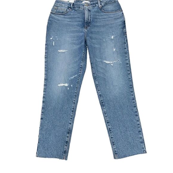 Good American The Weekender Distressed Denim Jeans Indigo Straight Crop NEW 6/28 - Picture 2 of 8